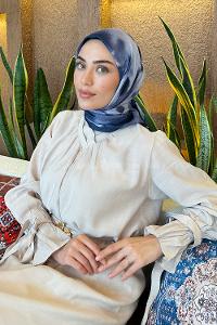 Lamelif Batik Desen Bambu Eşarp Lacivert