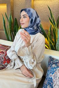 Lamelif Batik Desen Bambu Eşarp Lacivert