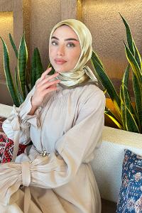 Lamelif Batik Desen Bambu Eşarp Yağ Yeşili