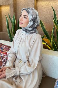 Lamelif Bohem Çiçek Desen Bambu Eşarp Acı Kahve