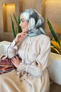 Lamelif Bohem Çiçek Desen Bambu Eşarp Adaçayı