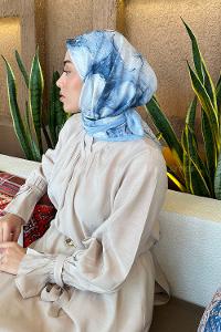 Lamelif Bohem Çiçek Desen Bambu Eşarp Bebe Mavisi