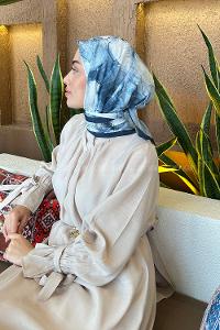 Lamelif Bohem Çiçek Desen Bambu Eşarp Lacivert