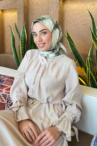 Lamelif Bohem Çiçek Desen Bambu Eşarp Mint Yeşili