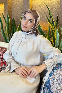 Lamelif Çiçek Desen Bambu Eşarp Acı Kahve