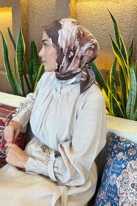 Lamelif Çiçek Desen Bambu Eşarp Acı Kahve
