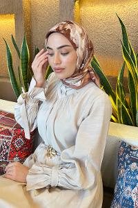 Lamelif Çiçek Desen Bambu Eşarp Badem