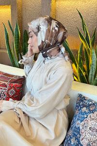 Lamelif Çiçek Desen Bambu Eşarp Camel