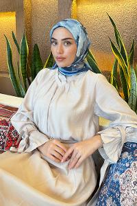 Lamelif Çiçek Desen Bambu Eşarp Gece Mavisi