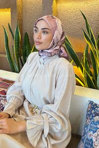 Lamelif Çiçek Desen Bambu Eşarp Gül Kurusu