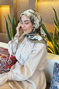 Lamelif Çiçek Desen Bambu Eşarp Mint Yeşili