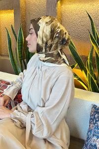 Lamelif Çiçek Desen Bambu Eşarp Sarı