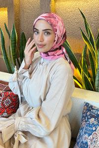 Lamelif Çiçek Desen Bambu Eşarp Şeker Pembe