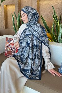 Lamelif Lotus Desen Bambu Şal Gece Mavisi