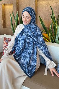 Lamelif Lotus Desen Bambu Şal İndigo