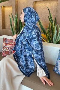 Lamelif Lotus Desen Bambu Şal İndigo