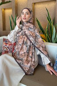 Lamelif Lotus Desen Bambu Şal Kahverengi