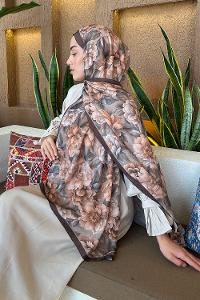 Lamelif Lotus Desen Bambu Şal Kahverengi