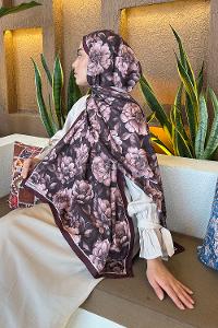 Lamelif Lotus Desen Bambu Şal Koyu Bordo