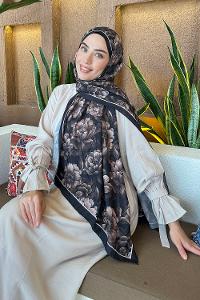 Lamelif Lotus Desen Bambu Şal Siyah Kahverengi