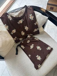 Brown Crew Neck Long Arm Without Accessories Combed Fabric Regular Trousers Comfortable Suit