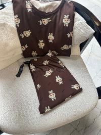 Brown Crew Neck Long Arm Without Accessories Combed Fabric Regular Trousers Comfortable Suit