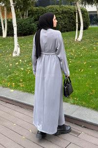 Gray Crew Neck Cotton Elastan Dresess