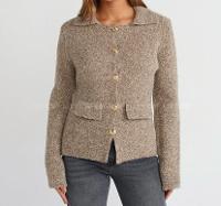 Lamelif Dilvin Polo Yaka Düğmeli Cep Detaylı Triko Hırka-Vizon