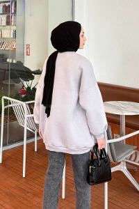 Lamelif Jasmin Bisiklet Yaka Oversize Sweat Açık Gri