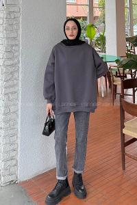 Lamelif Jasmin Bisiklet Yaka Oversize Sweat Antrasit