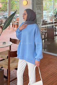 Lamelif Jasmin Bisiklet Yaka Oversize Sweat Bebe Mavisi