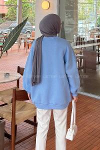 Lamelif Jasmin Bisiklet Yaka Oversize Sweat Bebe Mavisi