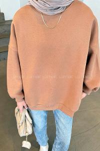 Lamelif Jasmin Bisiklet Yaka Oversize Sweat Camel