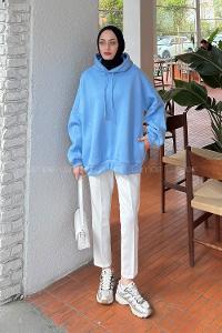 Baby Blue Hood Neck Long Arm Unprinted Sweatshirt