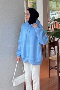 Baby Blue Hood Neck Long Arm Unprinted Sweatshirt