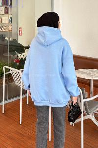 Lamelif Kapüşonlu Salaş Sweatshirt  Bebe Mavisi