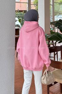 Lamelif Kapüşonlu Salaş Sweatshirt Şeker Pembesi
