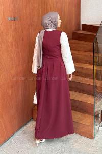 Lamelif Kruvaze Gizli Cep Tesettür Elbise Bordo