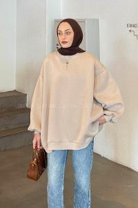 Lamelif Oversize Sweatshirt Krem