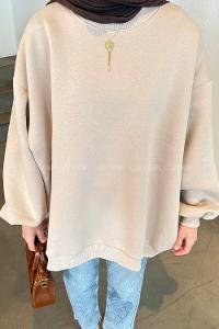 Lamelif Oversize Sweatshirt Krem