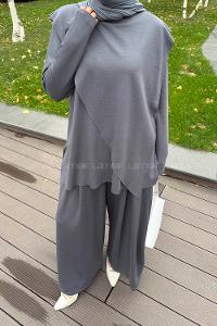 Lamelif Pelerinli Tesettür Takım Antrasit