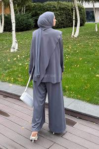Lamelif Pelerinli Tesettür Takım Antrasit