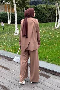 Lamelif Pelerinli Tesettür Takım Soft Kahve