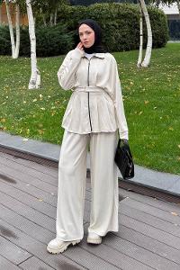 Lamelif Pile Detaylı Takım Krem