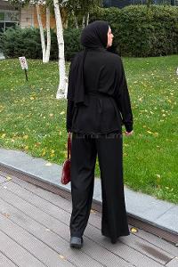 Lamelif Pile Detaylı Takım Siyah