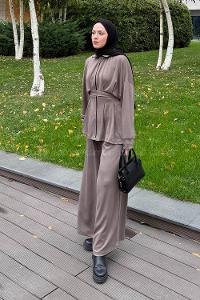 Lamelif Pile Detaylı Takım Soft Kahve