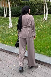 Lamelif Pile Detaylı Takım Soft Kahve