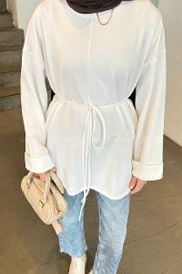 Lamelif Yırtmaç Detaylı Sweat Beyaz