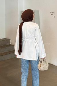 Lamelif Yırtmaç Detaylı Sweat Beyaz