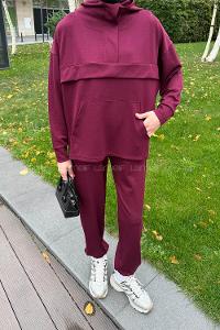 Lameli Kanguru Cep Modal Takım Bordo